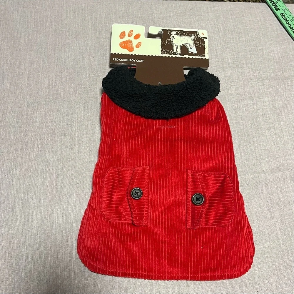 NWT red corduroy dog coat with a black fleece lining For Small Dog winter Warm